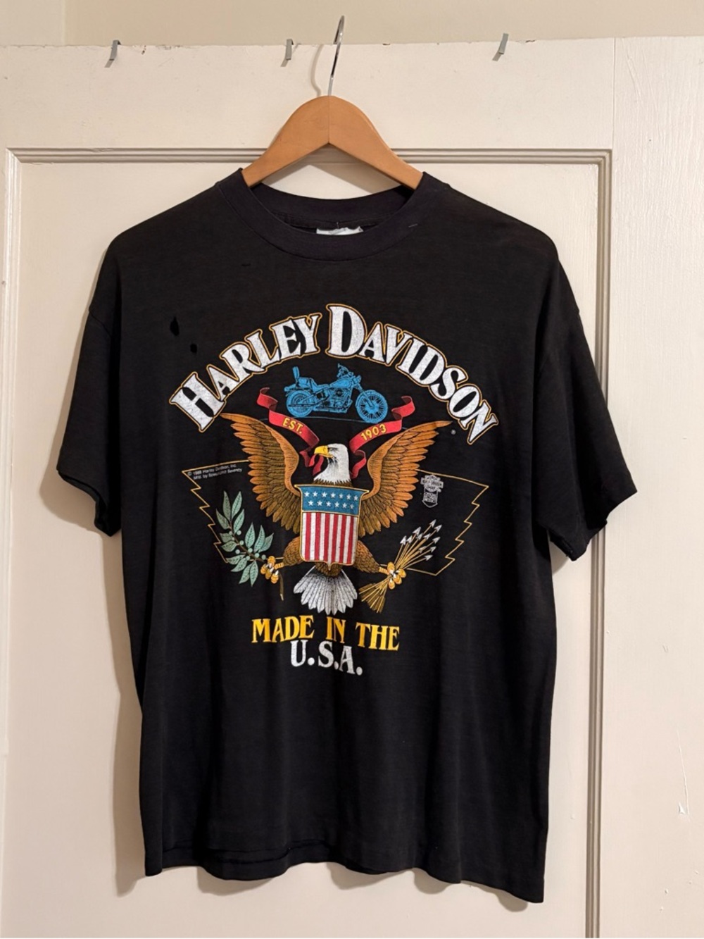 Vintage 80s Harley Davidson Eagle Worn In Tee T-Shirt Size XL